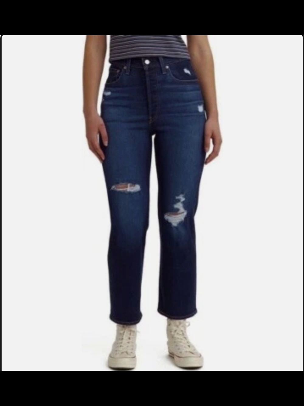 Levi's - Ribcage Straight Ankle Dark Demin Distressed Button Fly Women’s Jeans